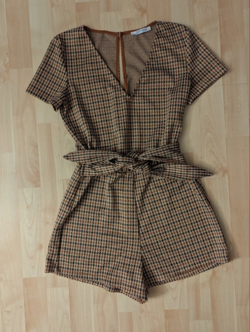 Zara Brown & Black Houndstooth Wrap Romper